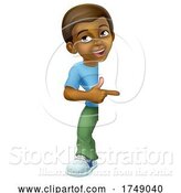 Vector Illustration of Black Boy Child Kid Pointing Sign by AtStockIllustration