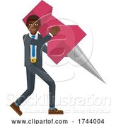 Vector Illustration of Black Businessman Holding Thumb Tack Pin Mascot by AtStockIllustration
