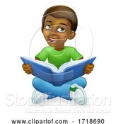 Vector Illustration of Black Child Boy Kid Reading Book by AtStockIllustration