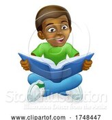 Vector Illustration of Black Child Boy Kid Reading Book by AtStockIllustration
