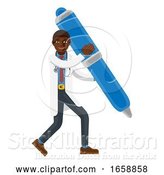 Vector Illustration of Black Doctor Guy Holding Pen Mascot Concept by AtStockIllustration