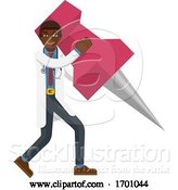 Vector Illustration of Black Doctor Guy Holding Thumb Tack Pin Mascot by AtStockIllustration