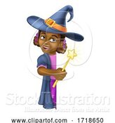 Vector Illustration of Black Girl Child Halloween Witch Sign by AtStockIllustration