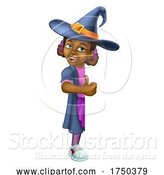 Vector Illustration of Black Girl Child Halloween Witch Sign by AtStockIllustration