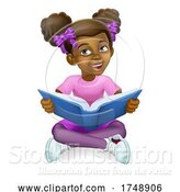 Vector Illustration of Black Girl Child Kid Reading Book by AtStockIllustration