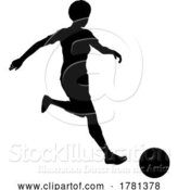 Vector Illustration of Black Lady Soccer Football Player Silhouette by AtStockIllustration