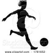 Vector Illustration of Black Lady Soccer Football Player Silhouette by AtStockIllustration