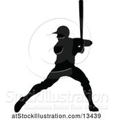 Vector Illustration of Black Silhouetted Baseball Player Batting by AtStockIllustration