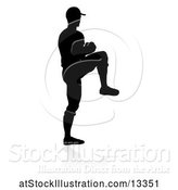 Vector Illustration of Black Silhouetted Baseball Player Pitching, with a Reflection on a White Background by AtStockIllustration