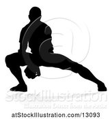 Vector Illustration of Black Silhouetted Baseball Player, with a Shadow, on a White Background by AtStockIllustration