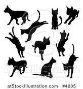 Vector Illustration of Black Silhouetted Cats Sitting Jumping Playing and Walking by AtStockIllustration