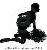 Vector Illustration of Black Silhouetted Cheerleader in Action by AtStockIllustration