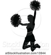 Vector Illustration of Black Silhouetted Cheerleader in Action by AtStockIllustration