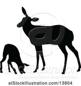 Vector Illustration of Black Silhouetted Deer Doe and Fawn by AtStockIllustration