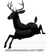 Vector Illustration of Black Silhouetted Deer Stag Buck Leaping by AtStockIllustration