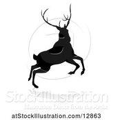 Vector Illustration of Black Silhouetted Deer Stag Buck, with a Shadow on a White Background by AtStockIllustration