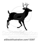 Vector Illustration of Black Silhouetted Deer Stag Buck, with a Shadow on a White Background by AtStockIllustration