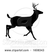 Vector Illustration of Black Silhouetted Deer Stag Buck, with a Shadow on a White Background by AtStockIllustration