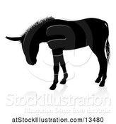 Vector Illustration of Black Silhouetted Donkey with a Shadow or Reflection, on a White Background by AtStockIllustration