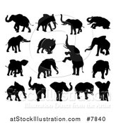 Vector Illustration of Black Silhouetted Elephants by AtStockIllustration