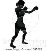 Vector Illustration of Black Silhouetted Female Boxer Fighter by AtStockIllustration