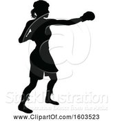 Vector Illustration of Black Silhouetted Female Boxer Fighter Wearing Safety Head Gear by AtStockIllustration