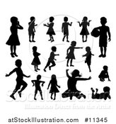 Vector Illustration of Black Silhouetted Girls and Boys by AtStockIllustration