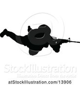 Vector Illustration of Black Silhouetted Male Armed Soldier by AtStockIllustration