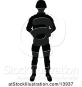 Vector Illustration of Black Silhouetted Male Armed Soldier by AtStockIllustration