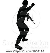 Vector Illustration of Black Silhouetted Male Armed Soldier by AtStockIllustration