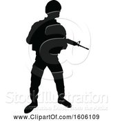 Vector Illustration of Black Silhouetted Male Armed Soldier by AtStockIllustration