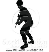 Vector Illustration of Black Silhouetted Male Armed Soldier by AtStockIllustration