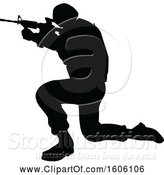 Vector Illustration of Black Silhouetted Male Armed Soldier by AtStockIllustration