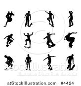 Vector Illustration of Black Silhouetted Skateboarders by AtStockIllustration