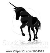 Vector Illustration of Black Silhouetted Unicorn Horse, with a Reflection or Shadow, on a White Background by AtStockIllustration