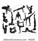 Vector Illustration of Black Silhouetted Women Doing Yoga Poses by AtStockIllustration