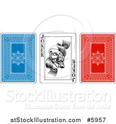 Vector Illustration of Blue Red and Joker Playing Cards by AtStockIllustration