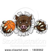 Vector Illustration of Boar Wild Hog Razorback Warthog Basketball Mascot by AtStockIllustration