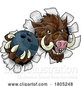 Vector Illustration of Boar Wild Hog Razorback Warthog Pig Bowling Mascot by AtStockIllustration