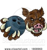 Vector Illustration of Boar Wild Hog Razorback Warthog Pig Bowling Mascot by AtStockIllustration