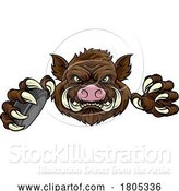 Vector Illustration of Boar Wild Hog Razorback Warthog Pig Hockey Mascot by AtStockIllustration