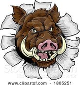 Vector Illustration of Boar Wild Hog Razorback Warthog Pig Sports Mascot by AtStockIllustration
