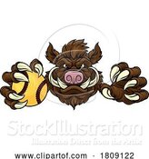 Vector Illustration of Boar Wild Hog Razorback Warthog Softball Mascot by AtStockIllustration