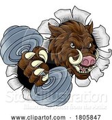 Vector Illustration of Boar Wild Razorback Warthog Weight Lifting Mascot by AtStockIllustration