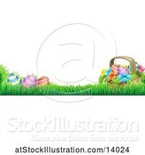 Vector Illustration of Border of a Basket and Eggs with Flowers in Grass by AtStockIllustration