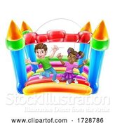 Vector Illustration of Bouncy House Castle Jumping Girl Boy Children by AtStockIllustration