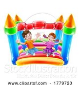 Vector Illustration of Bouncy House Castle Jumping Girl Boy Children by AtStockIllustration