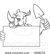 Vector Illustration of Bricklayer Rhino Trowel Tool Handyman Mascot by AtStockIllustration