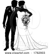 Vector Illustration of Bride and Groom Couple Wedding Dress Silhouettes by AtStockIllustration