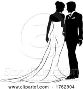 Vector Illustration of Bride and Groom Couple Wedding Dress Silhouettes by AtStockIllustration